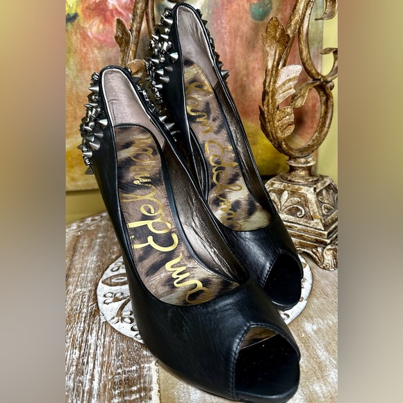 EUC SAM EDELMAN “Lorissa” Rockstar Glam Pumps in Black Leather Size 9.5 Intact!! - Picture 4 of 16